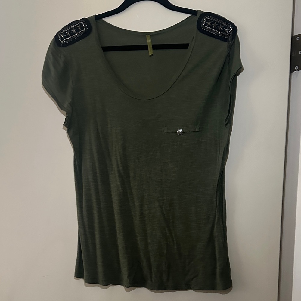 West Kei Dark Green Top with Embellished Shoulders